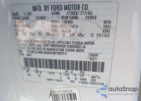 2010 Ford Escape Hybrid Limited из США, поврежденный, VIN 1FMCU4K38AKB18573